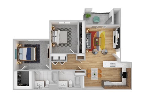Floor plan for 2 beds, 2 baths, 940 sqft